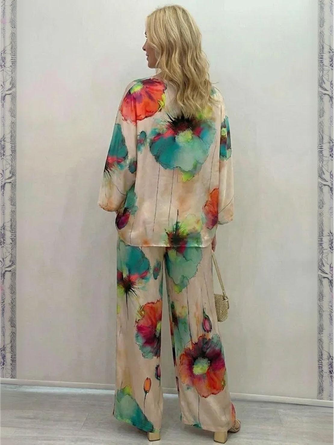 plus size vibrant floral matching set with flowy silhouette and premium fabric blend