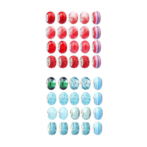 Colorful red and blue beads set for kids bracelet-making kit, perfect for creative jewelry crafting.