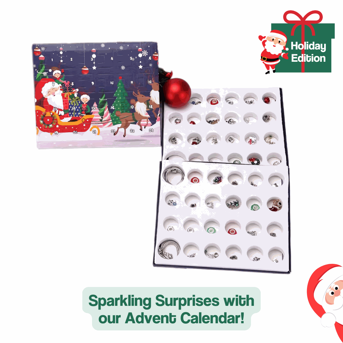 Holiday-themed kids bracelet-making kit advent calendar with colorful beads and charms for creative fun and skill-building.