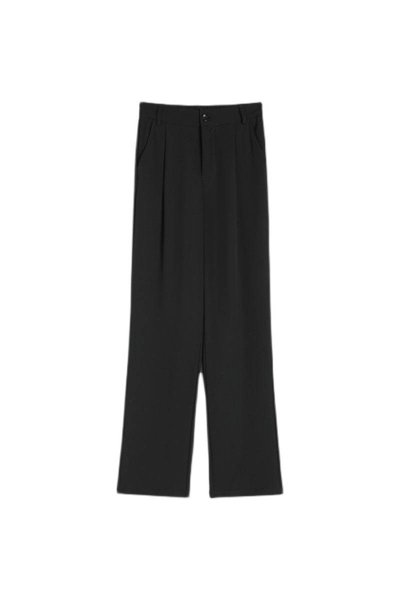 Black casual loose wide-leg high-waisted straight pants with soft breathable fabric