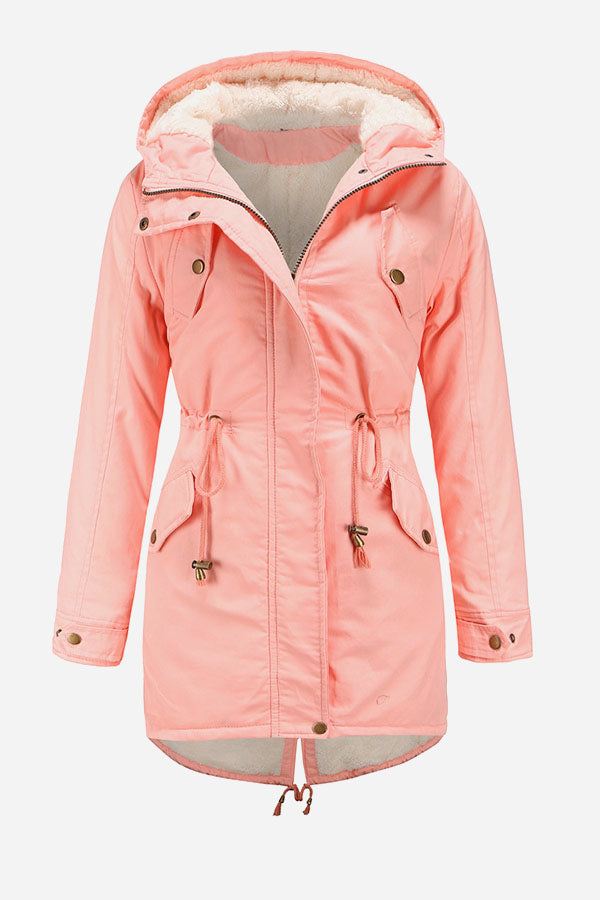 Extra Comfortable Cotton Parka Coat in pink with fluffy lined hood and adjustable cuffs for warmth and style