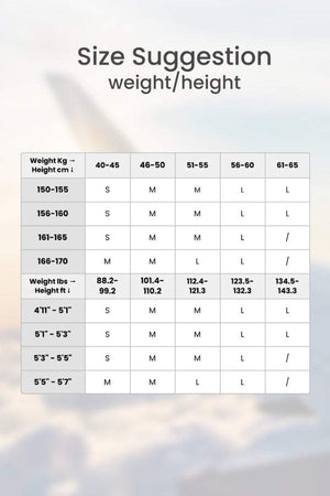 AeroTherm Breathable Warmth size chart for weight and height guidance