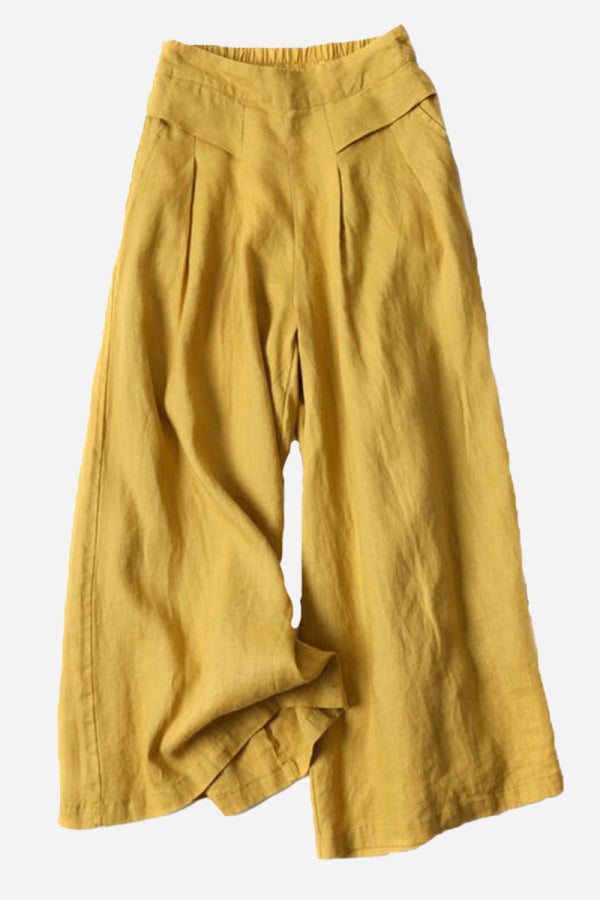 Sun-Kissed Elegance lightweight mustard yellow palazzo pants for women, breathable and versatile summer trousers