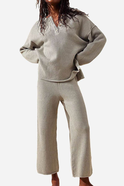 Multi-Weather Comfort two-piece oversized set in light brown textured fabric with relaxed fit and cropped wide pants