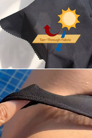Tan-Through Open Back one-piece swimsuit fabric showing breathable mesh for even tanning