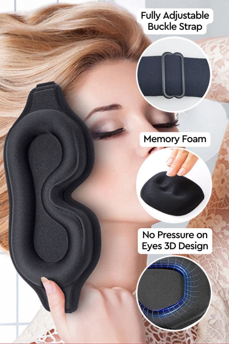 Travel Comfy Kit with memory foam eye mask, adjustable strap, and 3D design for pressure-free comfort