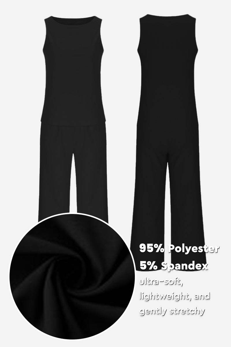 Sleek silhouette black sleeveless coordinated set with stretch polyester spandex fabric
