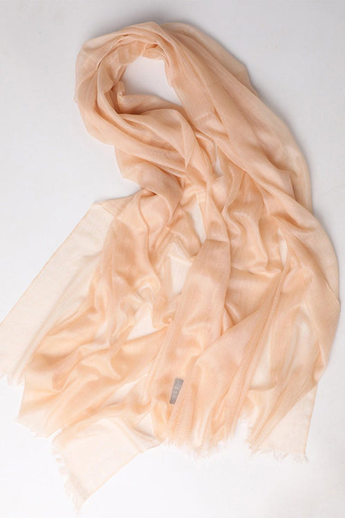 Lightweight 100% cashmere featherlight luxury scarf in soft beige, perfect for year-round wear.