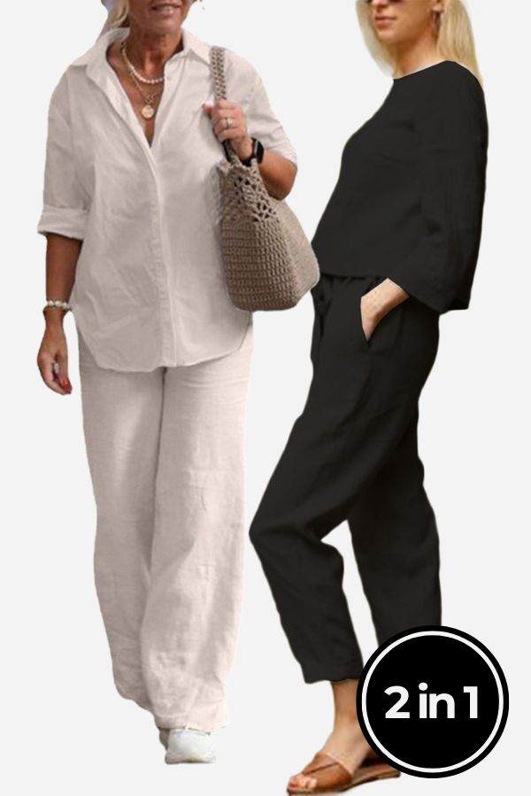 Casual Chic Duo breathable cotton and linen two-piece sets in white and black for effortless mix and match style