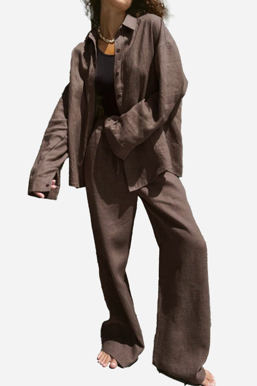 100 cotton wanderlust two piece set breathable cotton travel outfit brown loose fit