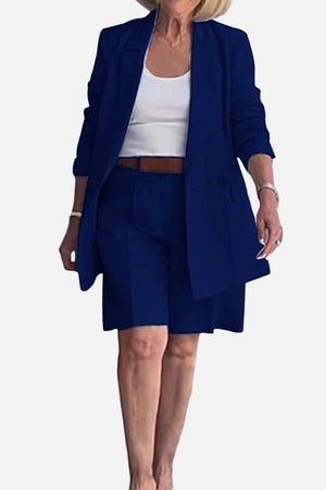 Stylish blazer and shorts two-piece set in navy blue for women