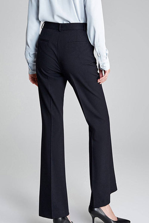 Professional black retro stretch trousers with high-waisted, straight-leg fit for work and weekend wear