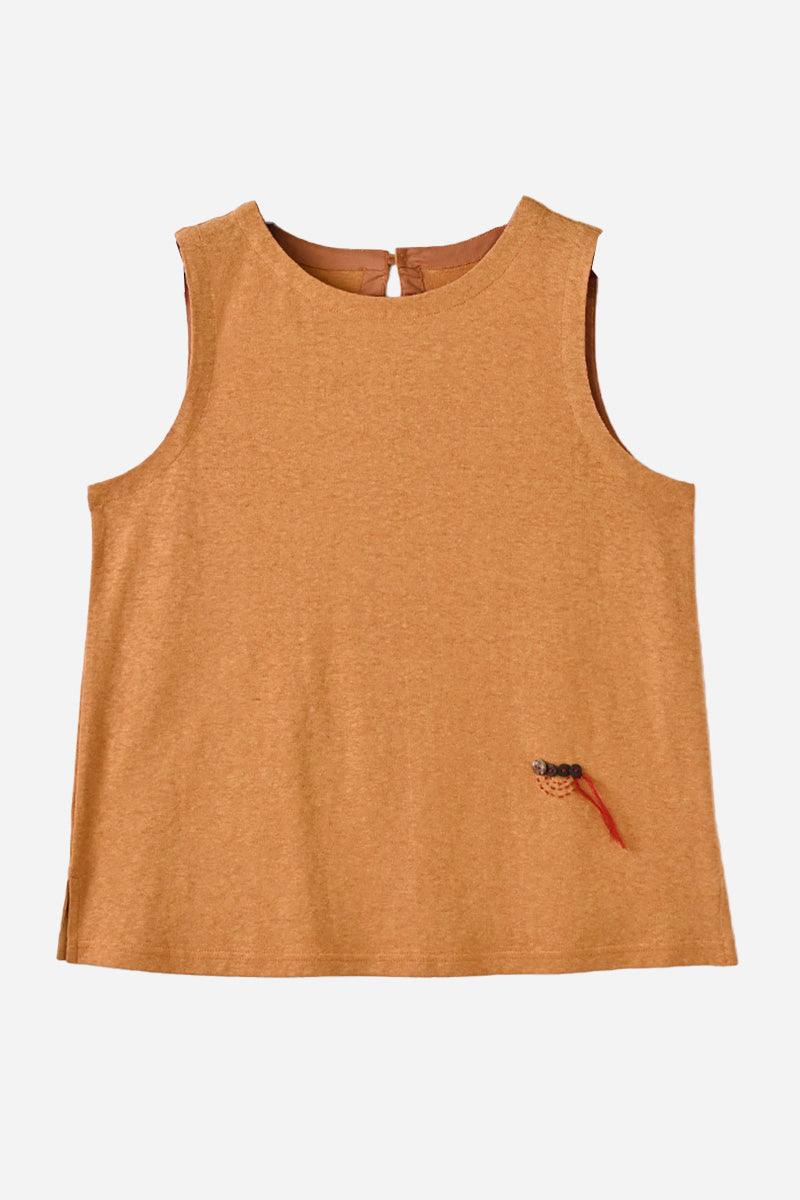 Dandelion Fields Cotton Linen sleeveless top in soft breathable fabric with embroidered detail