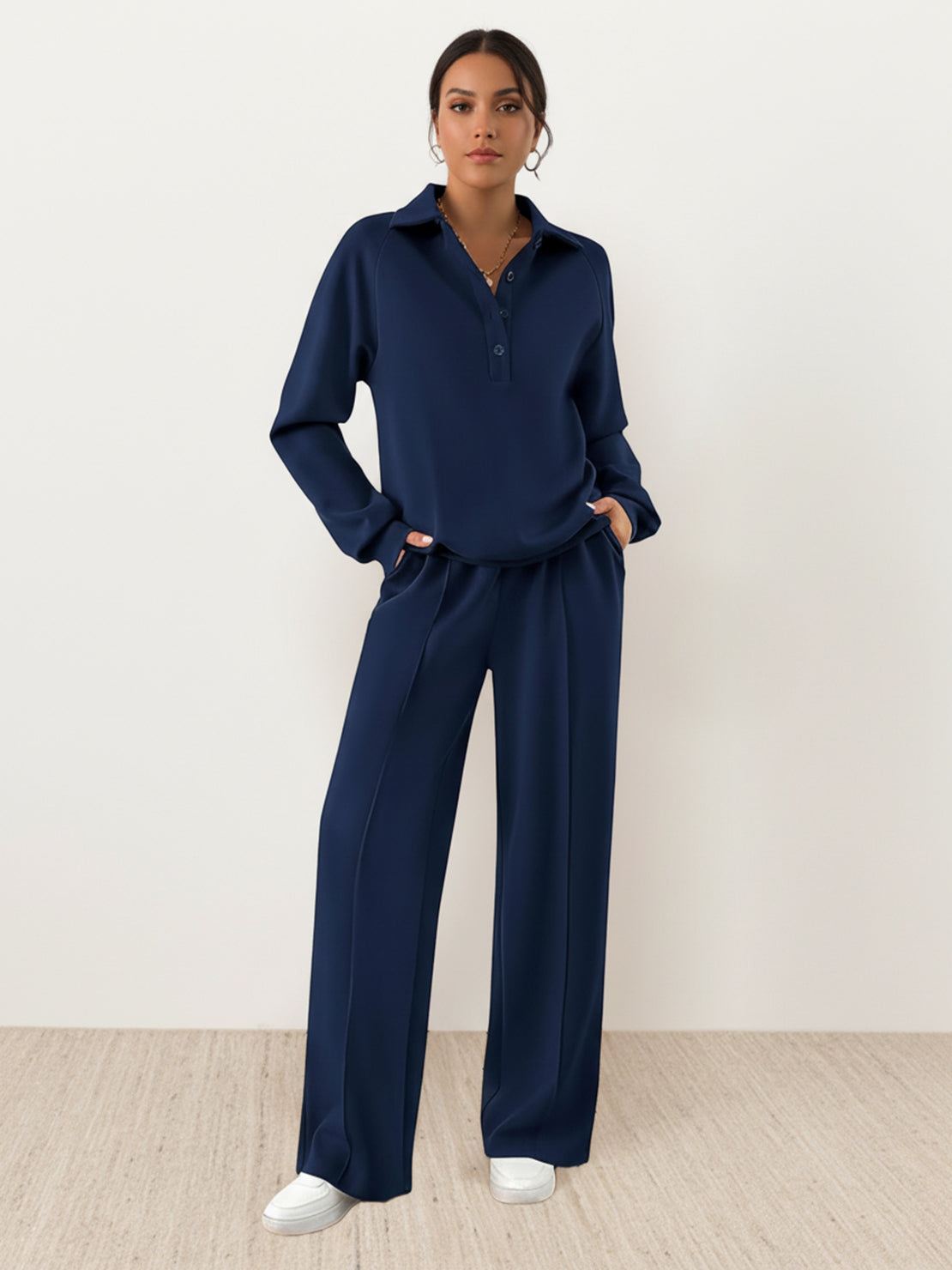 Wrinkle-free polo set with structured two-piece design and breathable fabric