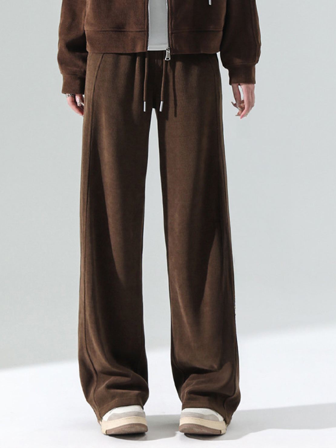 Chenille zip-up hoodie and wide-leg pants loungewear set in soft fabric with drawstring waist and pockets