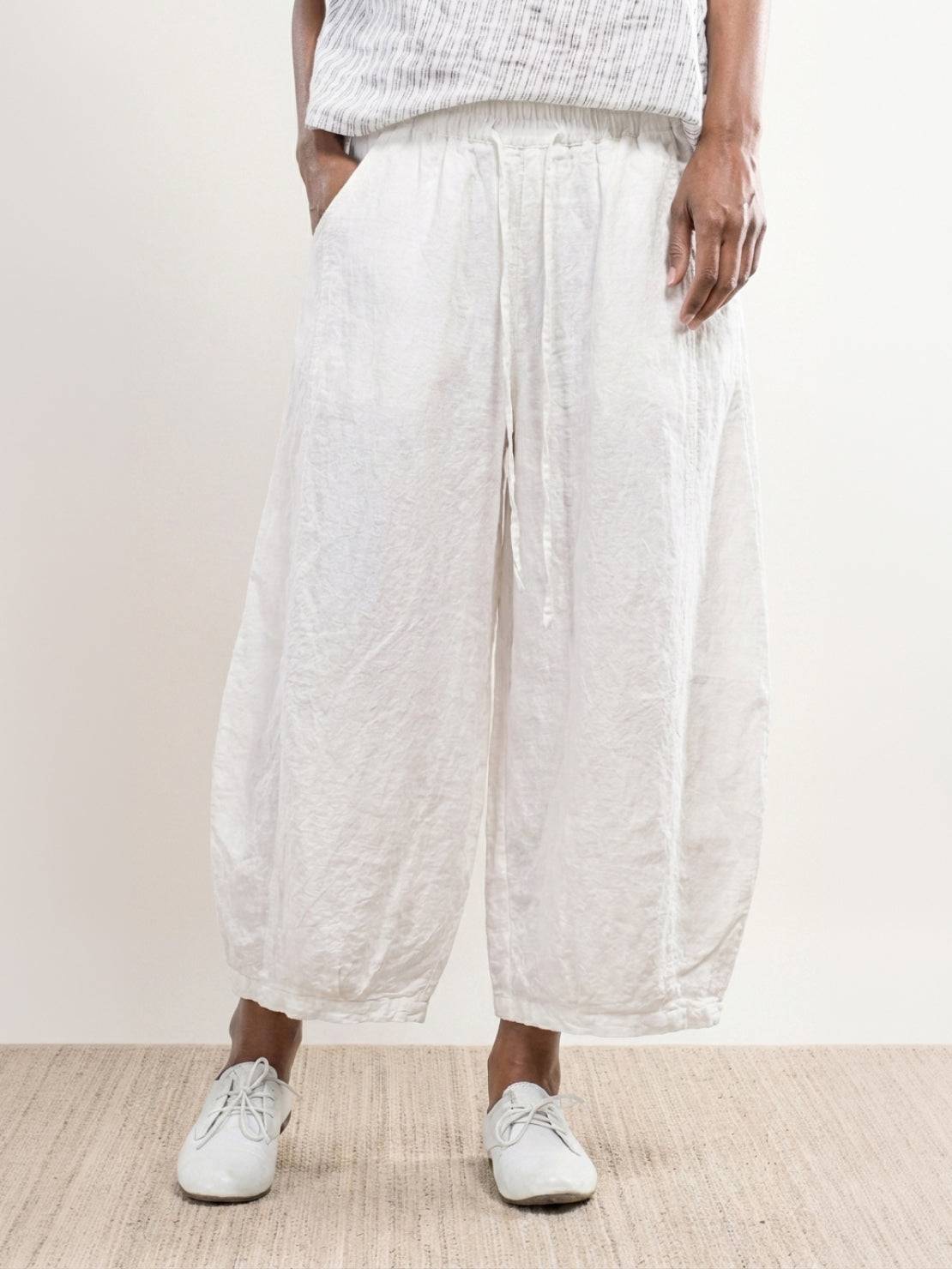 Lightweight 100% linen harem balloon pants with elastic drawstring waistband and side pockets