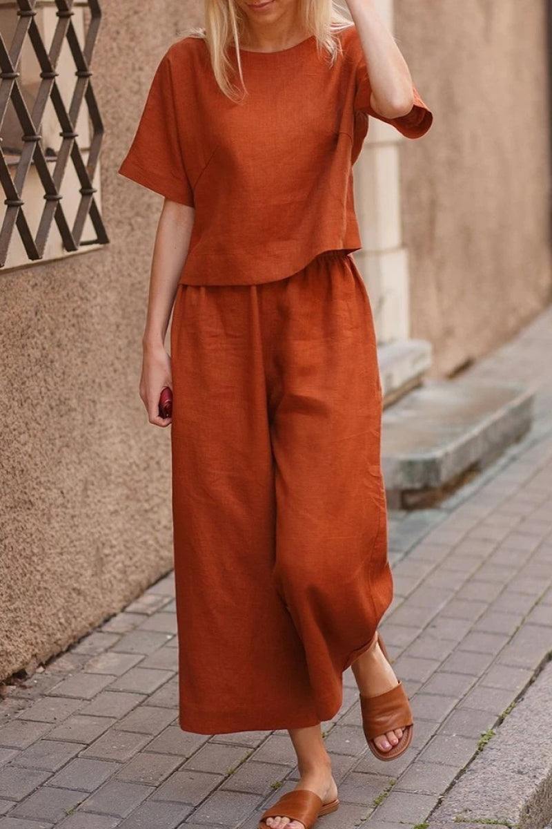 Lightweight breezy meadow two-piece set with relaxed fit and wide-leg trousers