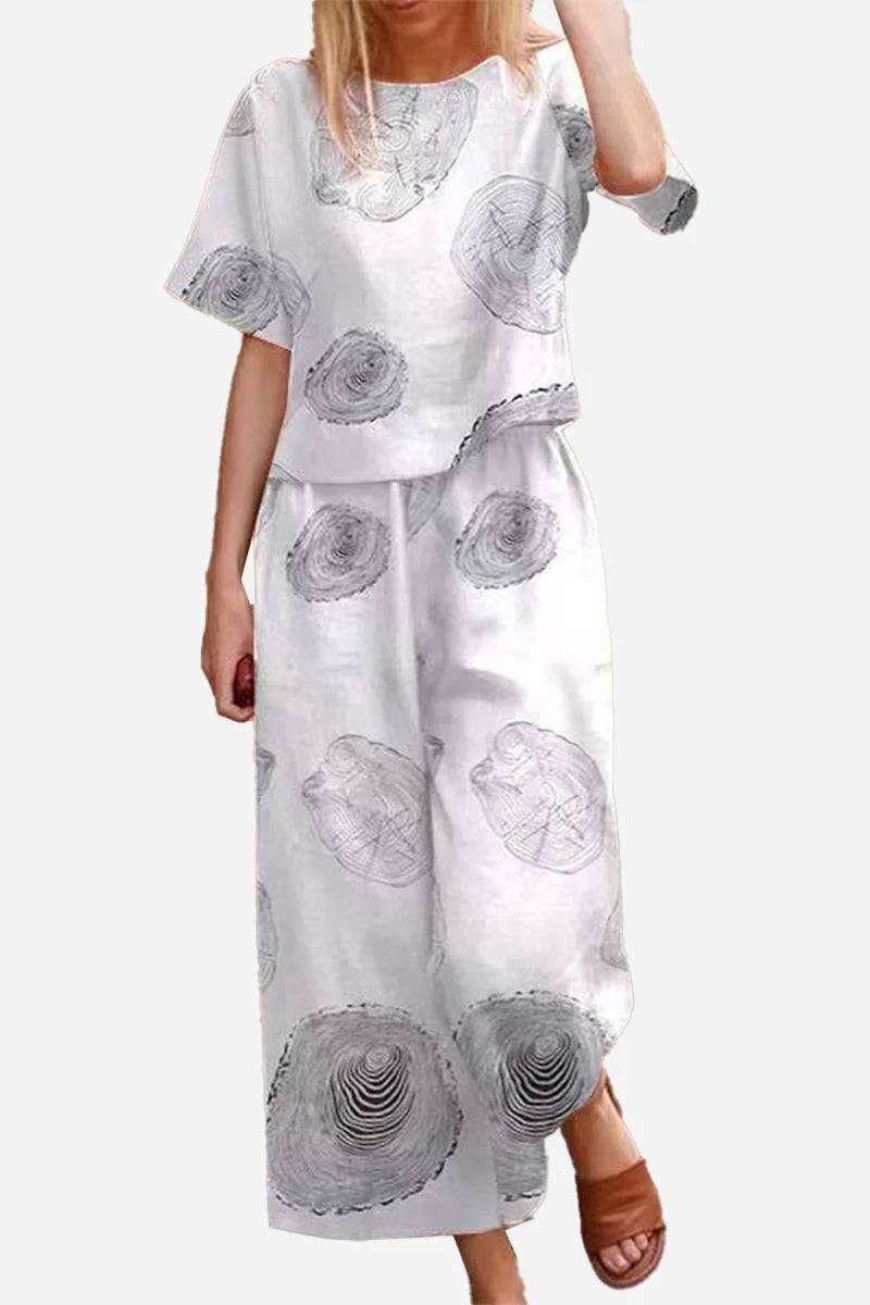 Lightweight Breezy Meadow two-piece set with relaxed fit and wide sleeves on white background