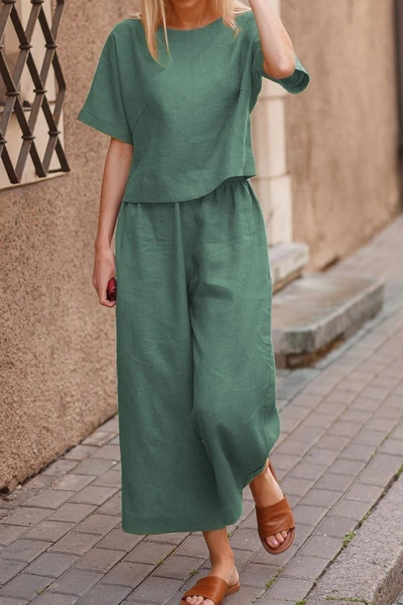 Lightweight breezy meadow two-piece set with soft tailored top and wide-leg trousers in relaxed fit
