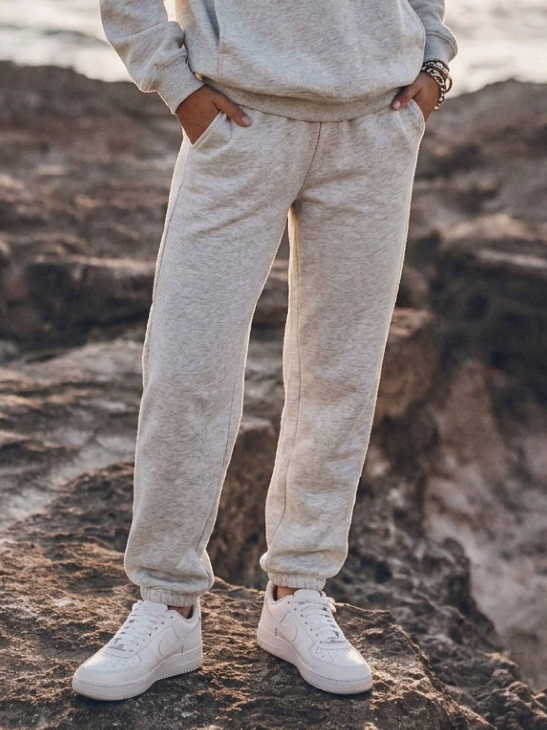 cotton-blended two-piece tracksuit with high collar and relaxed fit pants
