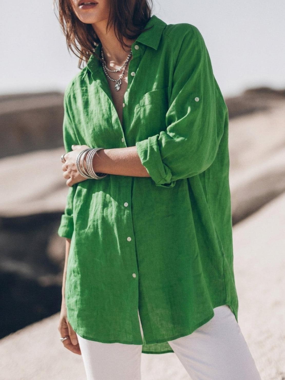 oversized 100% cotton linen shirt with dropped shoulders and back pleat detail in relaxed fit