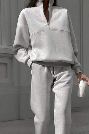 Classic Airplane Set light gray cotton blend tracksuit with half zipper pullover and tapered joggers for casual travel wear