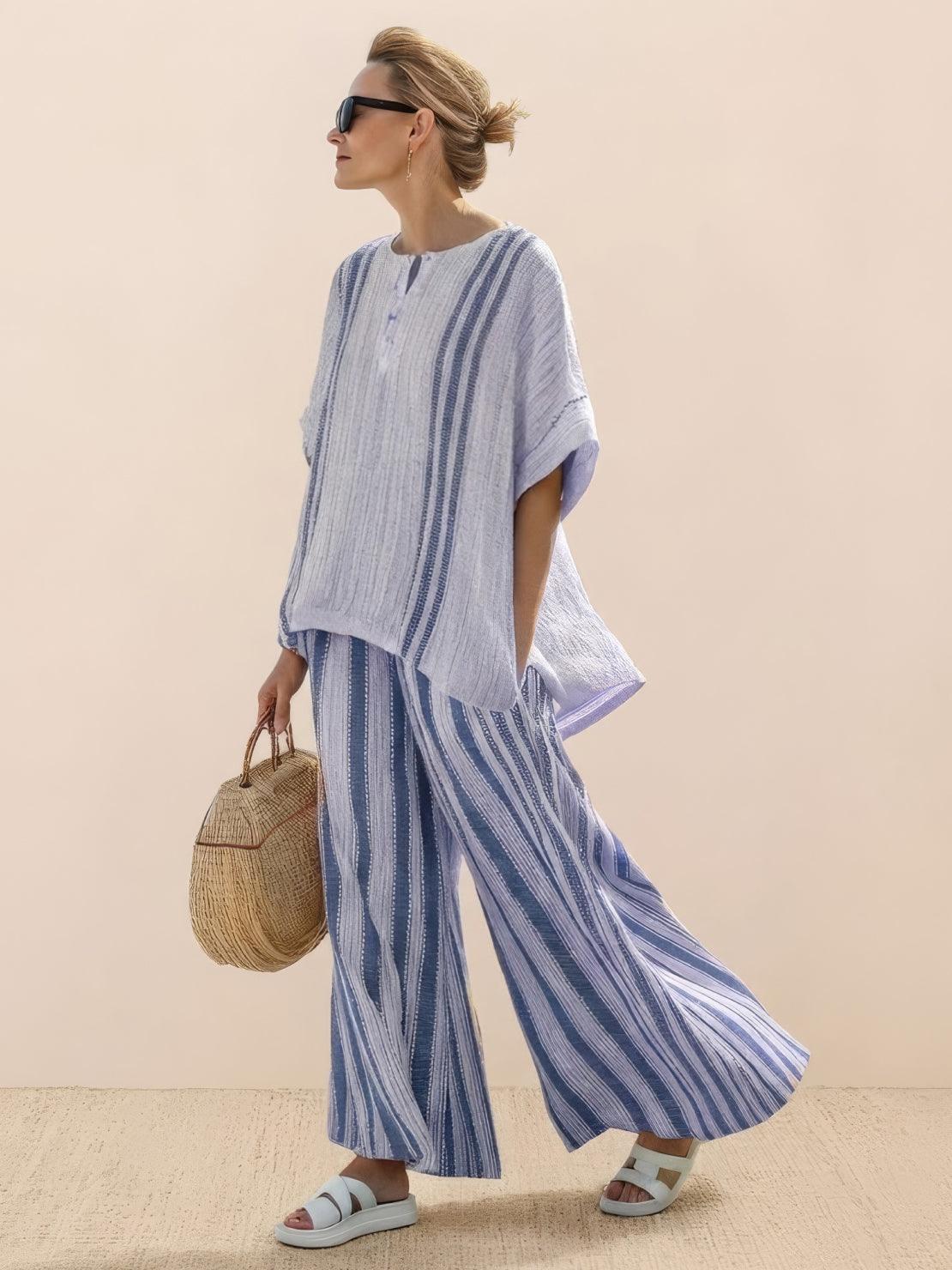 Coastal Comfort Linen two-piece set with lace details and breathable fabric