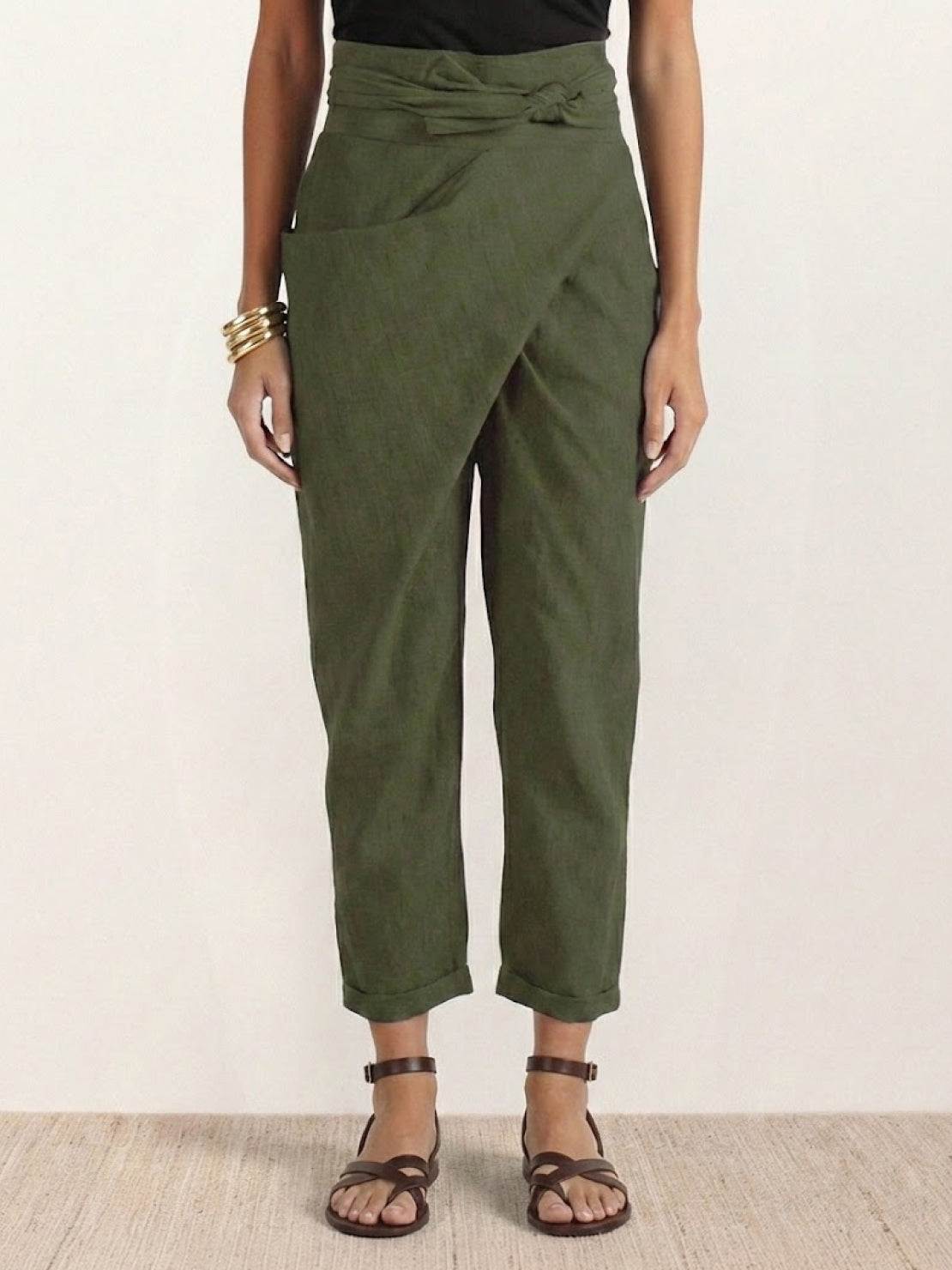 Black high-waist wrapped comfy pants with breathable stretch fabric and loose fit for all-day comfort and style