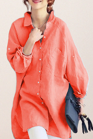 Oversized linen shirt in sun-washed pink with relaxed fit and button details