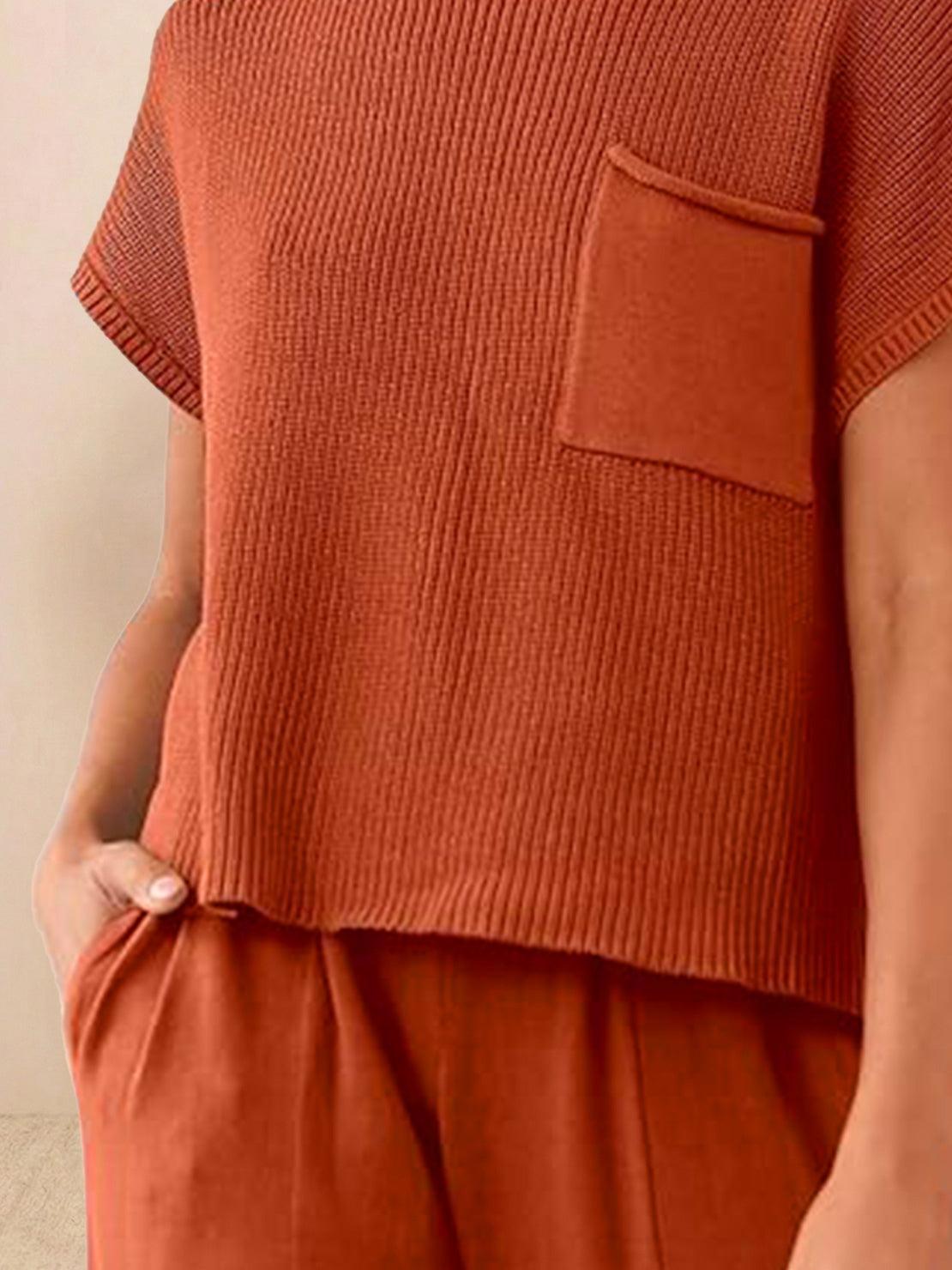 Comfy Couture Knit Sweater two-piece set in soft, relaxed fit with matching pants in smooth knit fabric