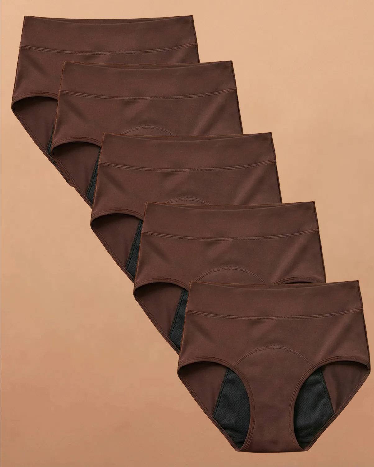 Still Her Motion™ ActiveFlex leakproof underwear 5-pack with high-stretch nylon-spandex fabric and cotton-lined absorbent gusset