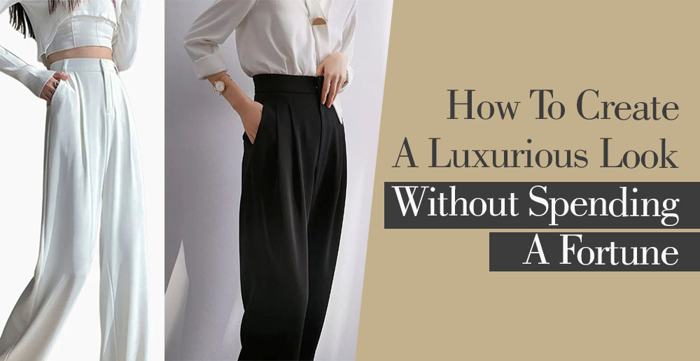 Luxury style on a budget: high-waisted skirt and trousers with chic tops.