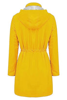 Yellow water resistant hooded striped windbreaker for women back view