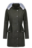 Women’s water resistant windbreaker jacket with hood and striped lining, lightweight and windproof design