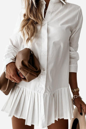 Pleated Fashion Plain Shirt Dress