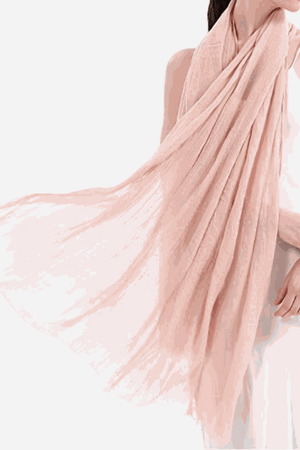 Light pink linen Color-POP Scarf draped over shoulder, lightweight and eco-friendly accessory