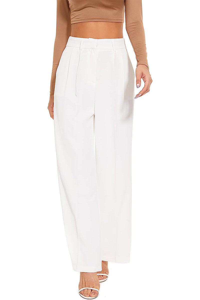 White Classically Vogue Business Trousers with high-waist, slim tailored fit, and soft stretch fabric for stylish comfort