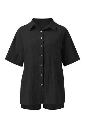 Sunny Day Vibrance black two-piece cotton shirt and shorts summer set