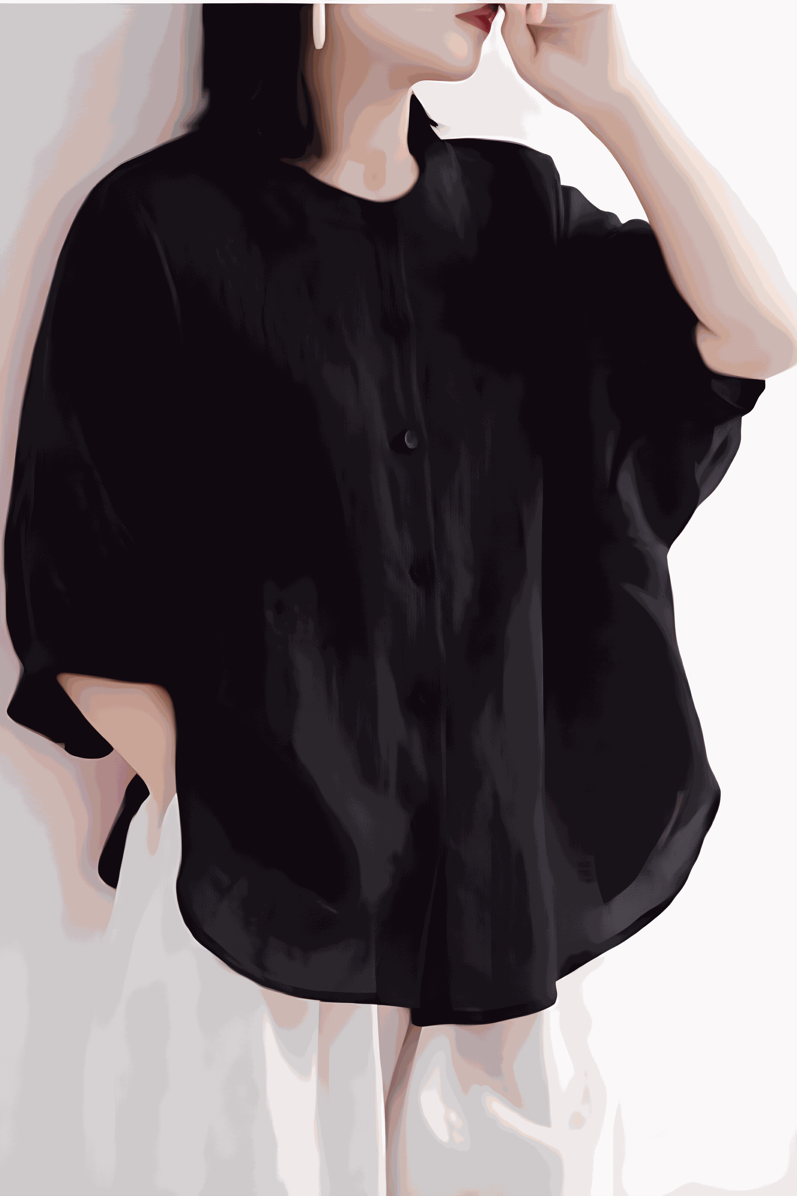 Relaxed loose breathable black linen blouse with button-down front and wide sleeves for comfortable summer wear