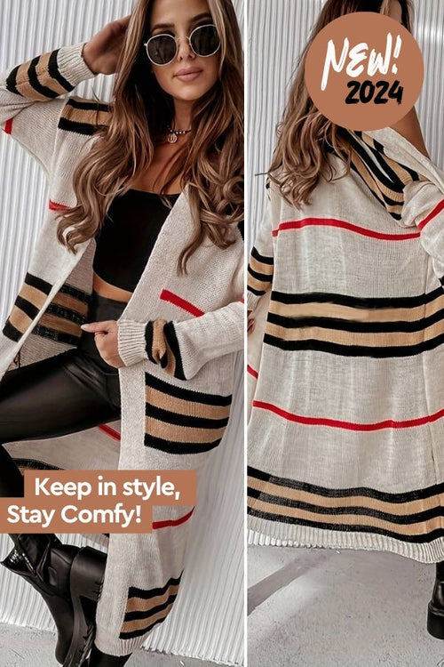 Cozy Striped Long Knitted Cardigan