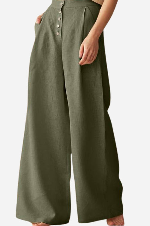 Button Front High Waist Palazzo Pants