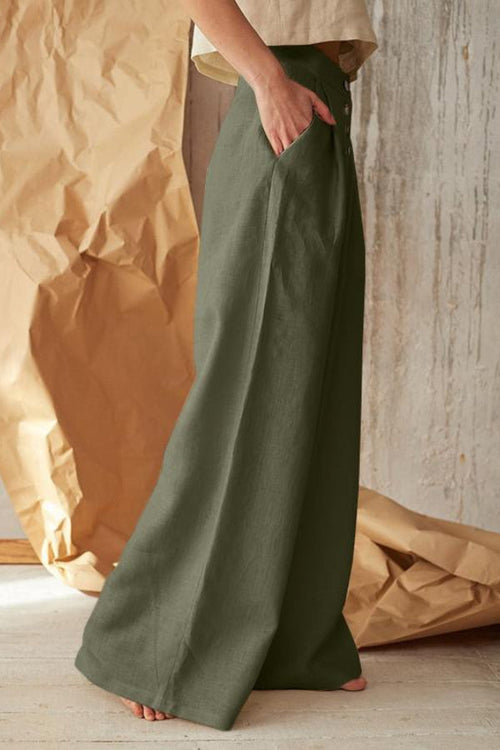 Button Front High Waist Palazzo Pants