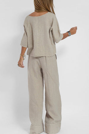 At Ease & Down to Earth: Short-sleeved Pullover & Wide Trouser Matching Set