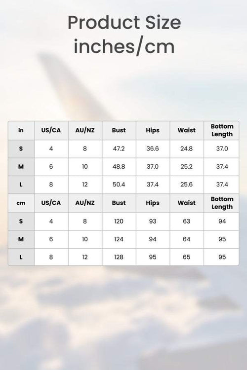 size chart for high neck sweater wide leg pant set in inches and centimeters