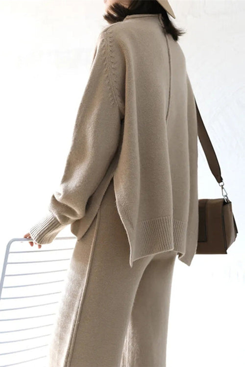 Feel Cozy but Stay in Style: High Neck Sweater Wide Leg Pant Set