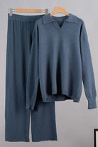 Plush & Preppy Camel Two-Piece Set in soft camel fabric with polo collar pullover and wide-leg pants for comfortable travel and leisure wear