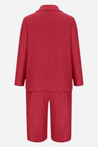 Red blazer and high-waisted shorts two-piece set back view for women