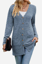 Lightweight ultra soft long knit cardigan with buttons and pockets in gray
