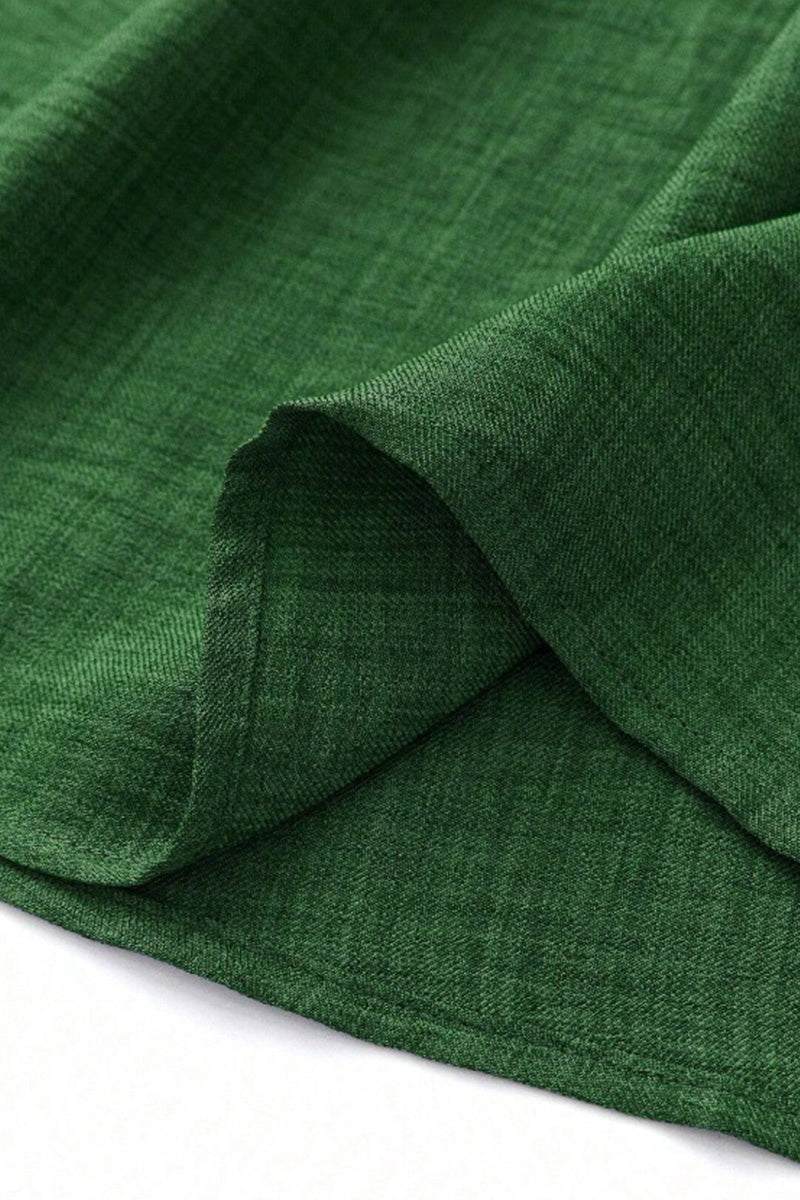 Close-up of green lightweight fabric for high waist wide leg pants