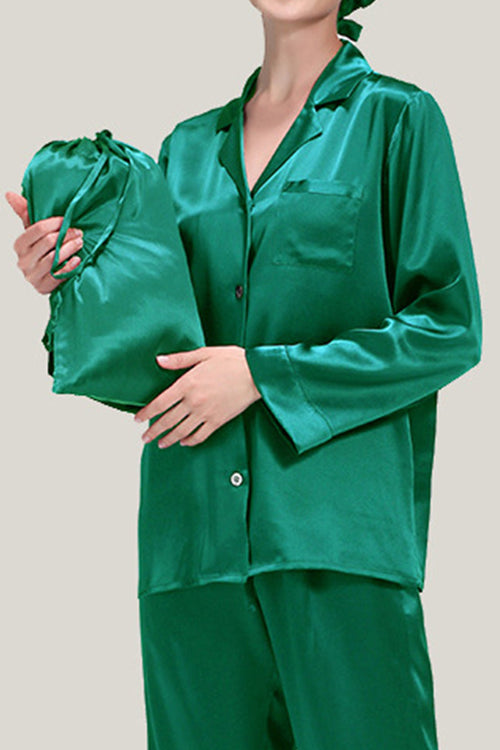 Classic Mulberry Silk Pajama Set with Sleep Cap